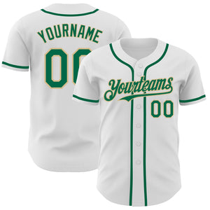 Custom White Kelly Green-Vegas Gold Authentic Baseball Jersey