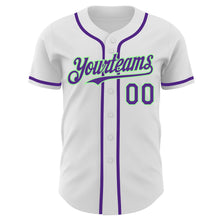 Load image into Gallery viewer, Custom White Purple-Pea Green Authentic Baseball Jersey
