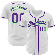 Load image into Gallery viewer, Custom White Purple-Pea Green Authentic Baseball Jersey
