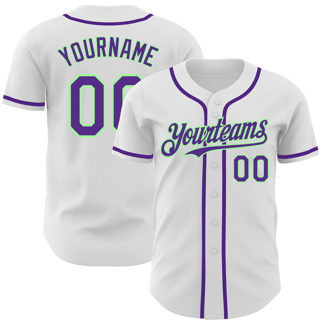 Custom White Purple-Pea Green Authentic Baseball Jersey