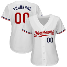 Load image into Gallery viewer, Custom White Red-Navy Authentic Baseball Jersey
