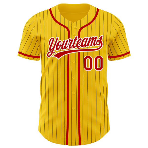 Custom Red White Pinstripe Yellow White Baseball Jerseys For Men