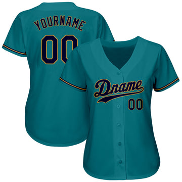 Custom Teal Navy-Old Gold Authentic Baseball Jersey