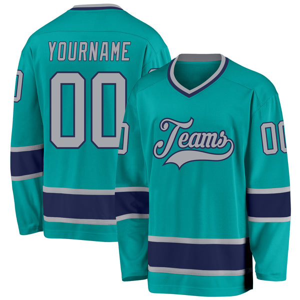 Cheap Custom Aqua Navy-Gray Hockey Jersey Free Shipping