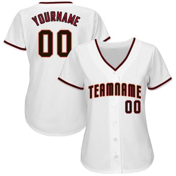 Custom White Black-Crimson Baseball Jersey