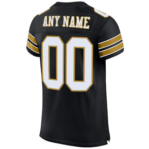 Custom Black White-Old Gold Mesh Authentic Football Jersey