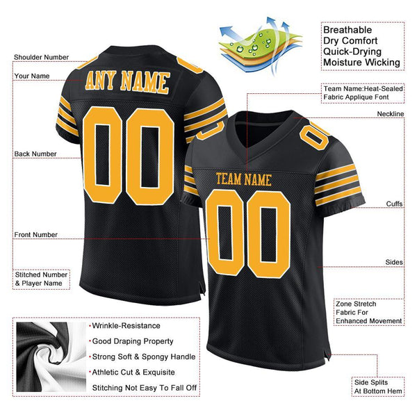 Custom Black Gold-White Mesh Authentic Football Jersey – CustomJerseysPro