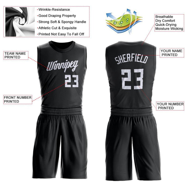 Cheap Custom Black White-Gray Round Neck Sublimation Basketball Suit Jersey  Free Shipping – CustomJerseysPro