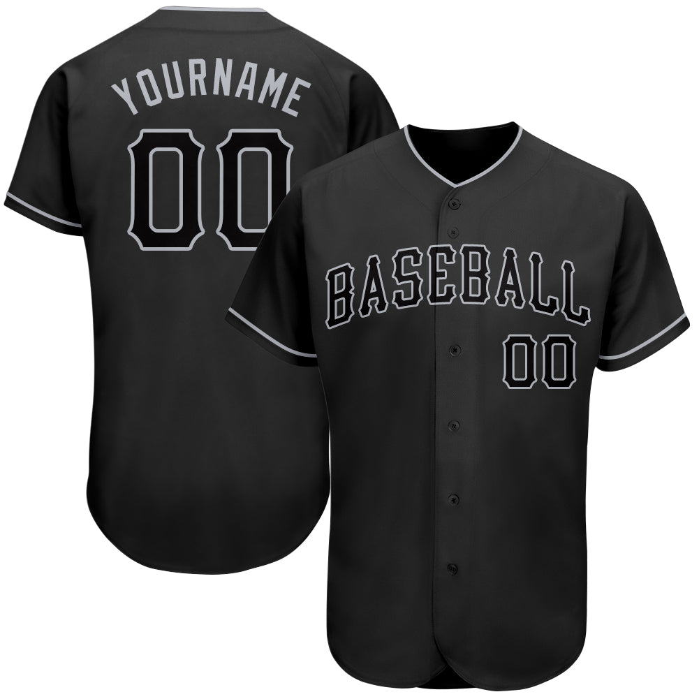 Custom Baseball Jersey Black Black-Gray Authentic Men's Size:XL