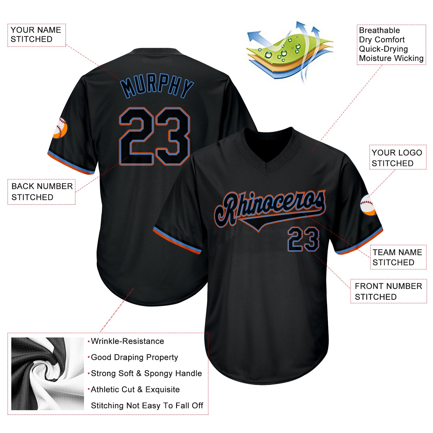 Sale Build Powder Blue Baseball Authentic Black Throwback Shirt Black –  CustomJerseysPro