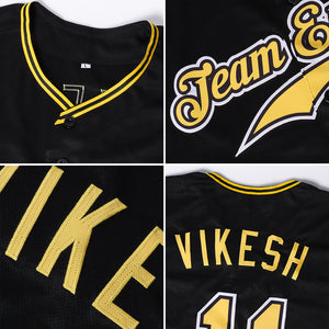 Custom Black Gold-Black Authentic Baseball Jersey