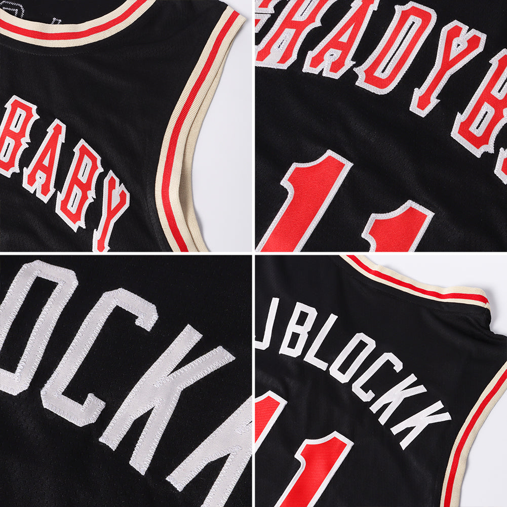 Custom Black Red-Cream Round Neck Rib-Knit Basketball Jersey - Personalized  Name, Number, Team Logo T-Shirt in Cotton - Black Size (M, L, 2XL, 3XL)