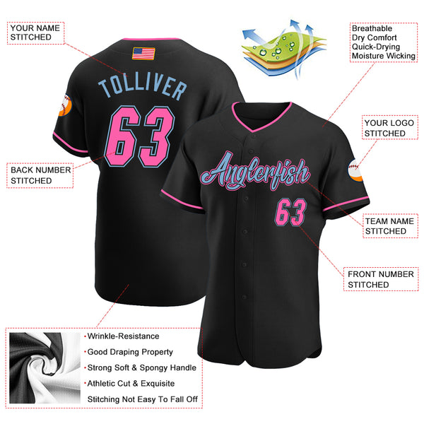 Custom Baseball Jersey Black Pink-Light Blue Authentic American Flag Fashion Men's Size:XL