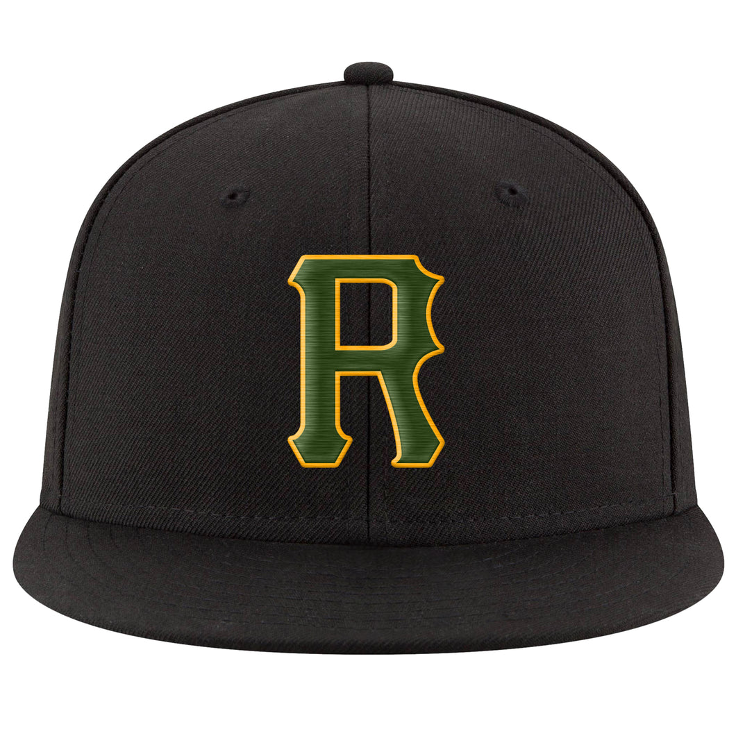 Custom Black Green-Gold Stitched Adjustable Snapback Hat