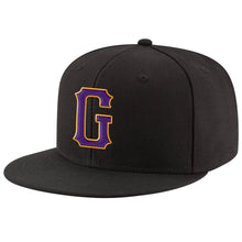 Laden Sie das Bild in den Galerie-Viewer, Custom Black Purple-Gold Stitched Adjustable Snapback Hat
