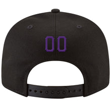 Laden Sie das Bild in den Galerie-Viewer, Custom Black Purple-Gold Stitched Adjustable Snapback Hat
