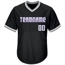 Laden Sie das Bild in den Galerie-Viewer, Custom Black White-Purple Authentic Throwback Rib-Knit Baseball Jersey Shirt
