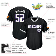 Laden Sie das Bild in den Galerie-Viewer, Custom Black White-Purple Authentic Throwback Rib-Knit Baseball Jersey Shirt
