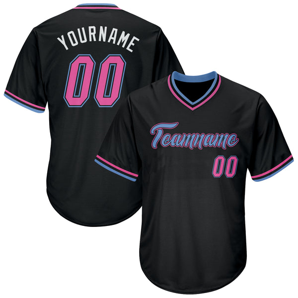 Custom Black Pink-Light Blue Authentic Baseball Jersey