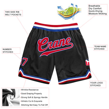 Custom Black Red-Royal Authentic Throwback Basketball Shorts