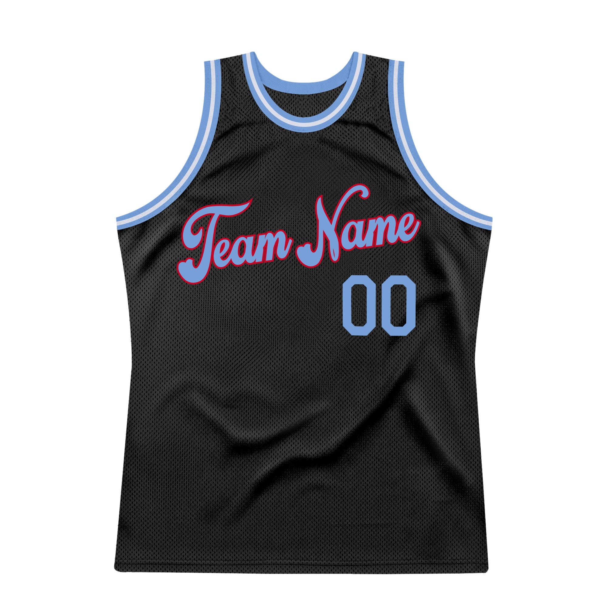 Custom Team Black Basketball Light Blue Rib-Knit Jersey Red