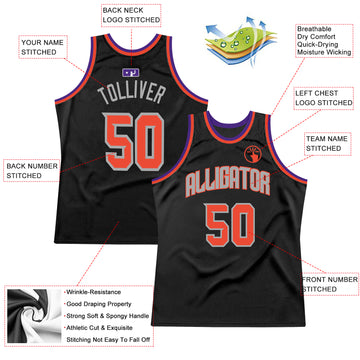 Custom Black Orange-Gray Authentic Throwback Basketball Jersey