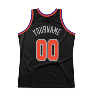 Custom Black Orange-Gray Authentic Throwback Basketball Jersey