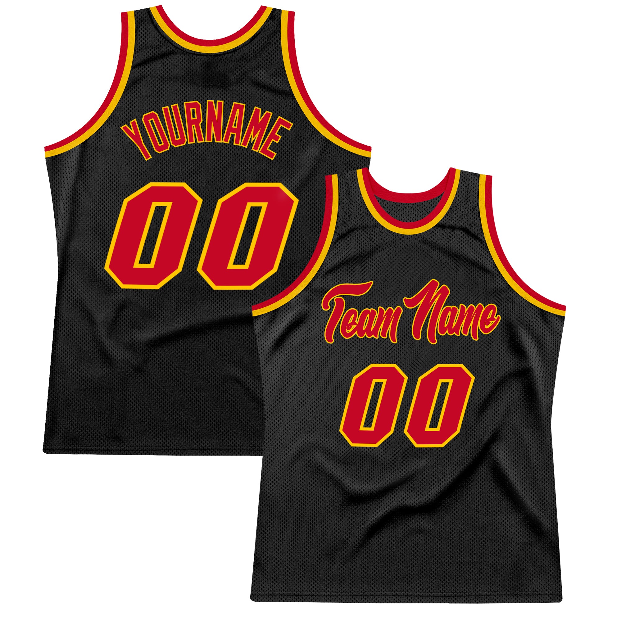 Custom Team Red Basketball Authentic Gold Throwback Jersey Black