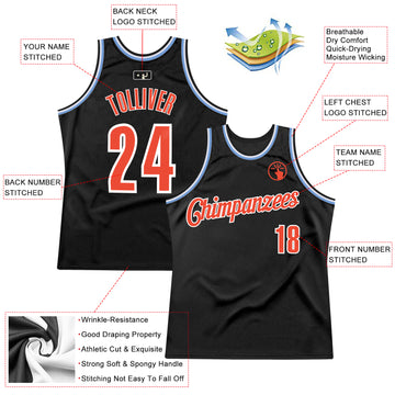 Custom Black Orange-Light Blue Authentic Throwback Basketball Jersey