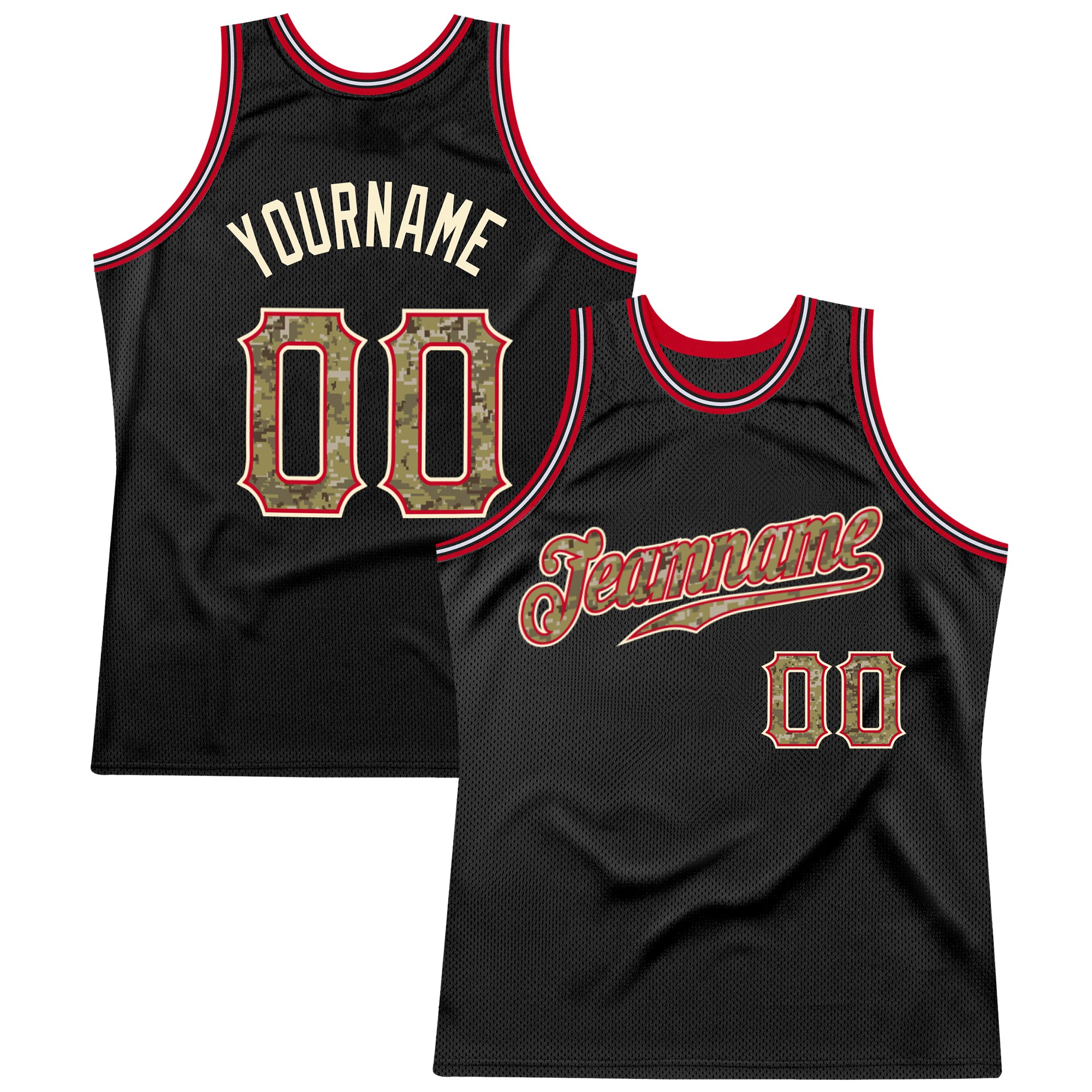 Custom Red Camo-Black Authentic Throwback Basketball Jersey