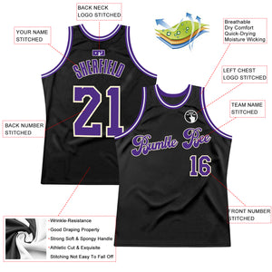 Custom Black Purple-Cream Authentic Throwback Basketball Jersey