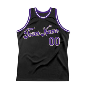 Custom Black Purple-Cream Authentic Throwback Basketball Jersey