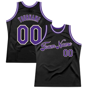 Custom Black Purple-Cream Authentic Throwback Basketball Jersey