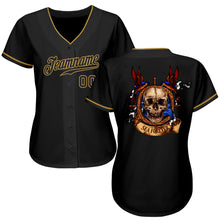 Загрузить изображение в средство просмотра галереи, Custom Black Black-Old Gold Authentic Skull Fashion Baseball Jersey
