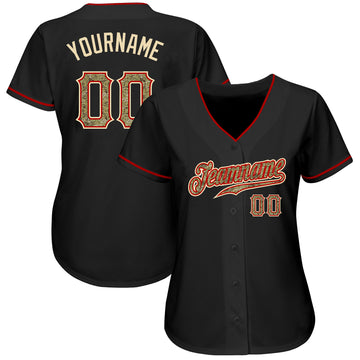 Custom Black Camo-Red Authentic Baseball Jersey