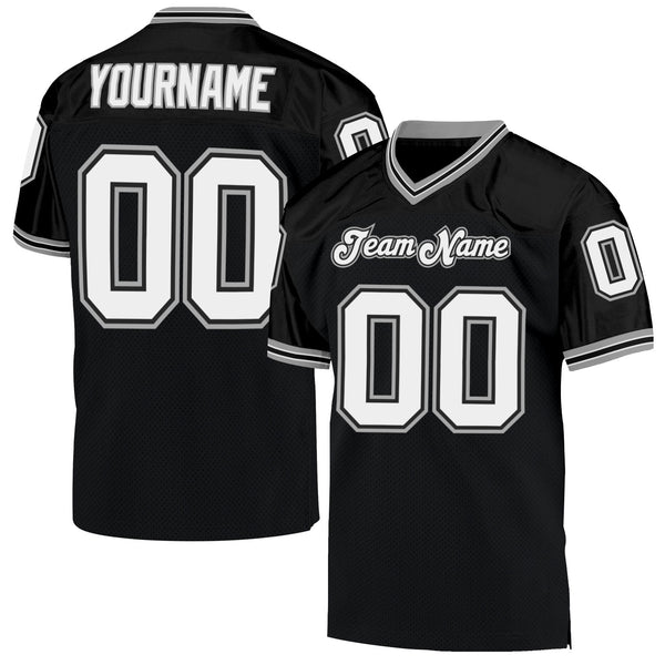 Custom Black Black-Gray Mesh Authentic Throwback Football Jersey