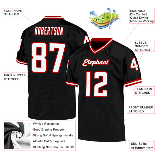 Cheap Custom Black White-Red Mesh Authentic Football Jersey Free