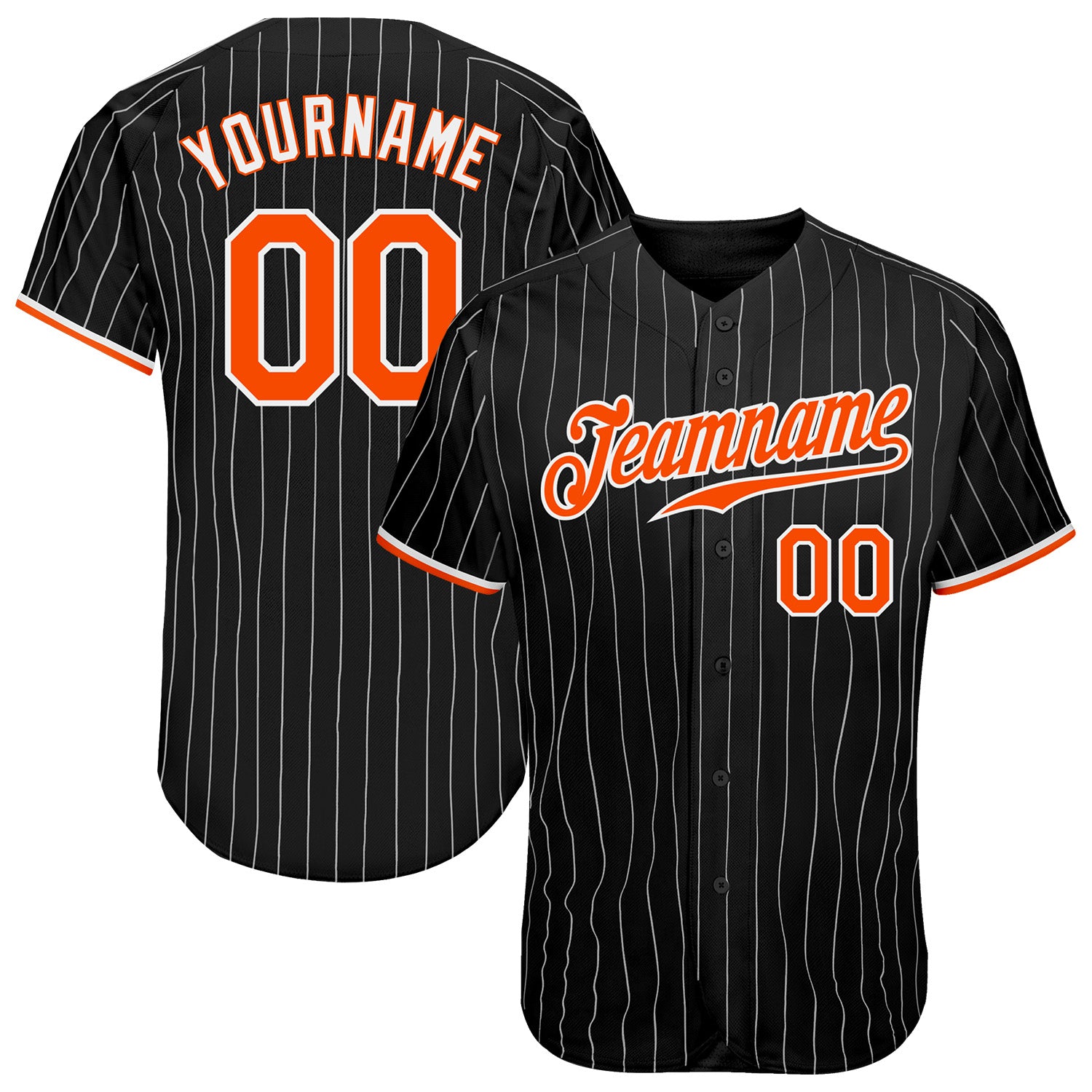 Custom Cream Black Pinstripe Orange-Black Authentic Baseball