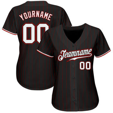 Custom Black Red Pinstripe White-Red Authentic Baseball Jersey