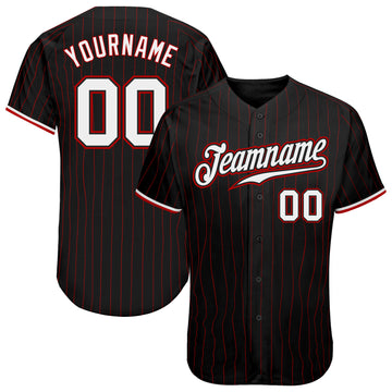 Custom Black Red Pinstripe White-Red Authentic Baseball Jersey