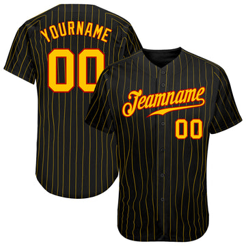 Custom Black Gold Pinstripe Gold-Red Authentic Baseball Jersey