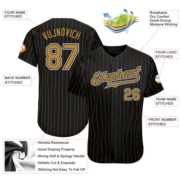 Custom Black Black-Old Gold Authentic Baseball Jersey Men's Size:3XL