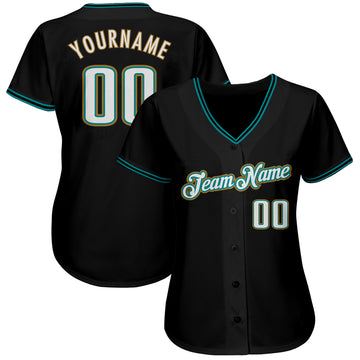 Custom Black White-Teal Authentic Baseball Jersey