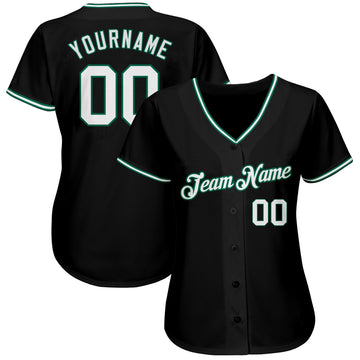 Custom Black White-Kelly Green Authentic Baseball Jersey