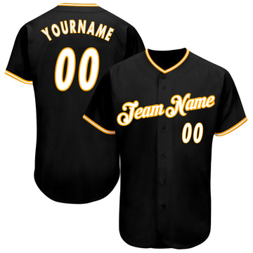 Custom Black White-Gold Authentic Baseball Jersey