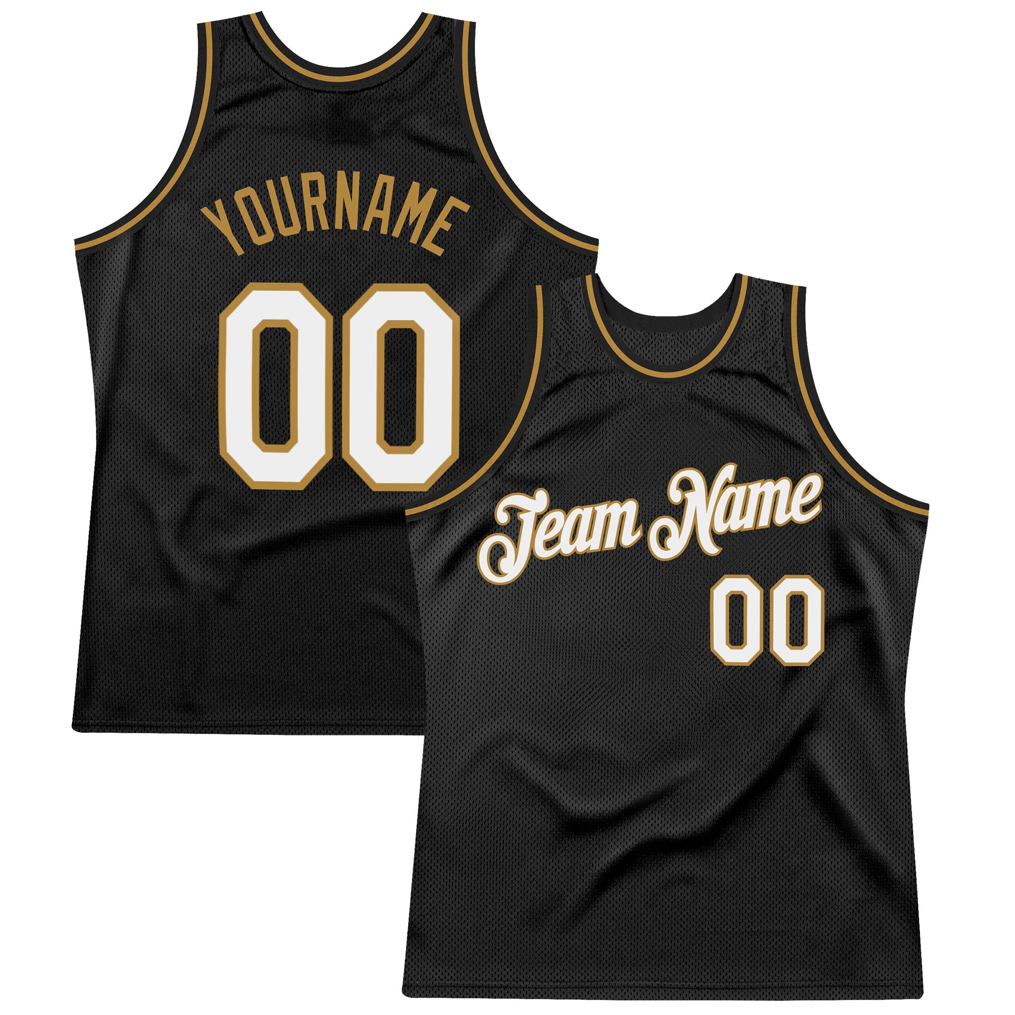 Cheap Custom Black White-Old Gold Authentic Throwback Basketball