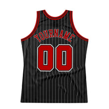 Laden Sie das Bild in den Galerie-Viewer, Custom Black White Pinstripe Red-White Authentic Basketball Jersey
