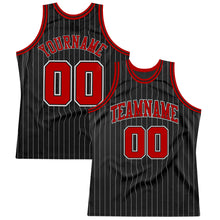 Laden Sie das Bild in den Galerie-Viewer, Custom Black White Pinstripe Red-White Authentic Basketball Jersey
