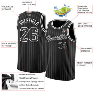 Custom Black White Pinstripe Black-White Authentic Basketball Jersey