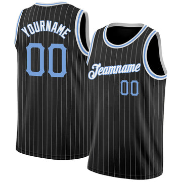 Custom Black White Pinstripe Light Blue-White Authentic Basketball Jersey